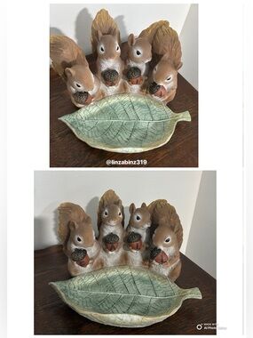 NWT- Stunning- Squirrel FALL Decorative Figurine Set with Leaf Dish